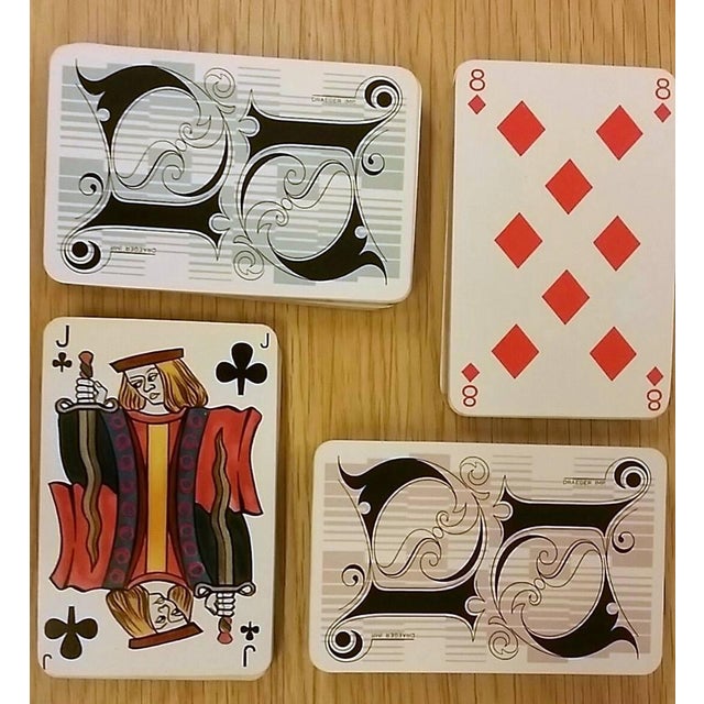 Animal Skin 2 Sets of “Classique” Playing Cards by Draeger Frères Enclosed in a Red Leather Case For Sale - Image 7 of 10