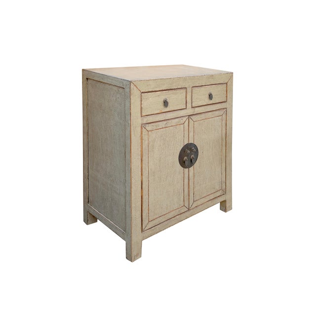 Distressed Gray Color 2 Drawers Doors End Table Nightstand Cabinet For Sale - Image 4 of 5