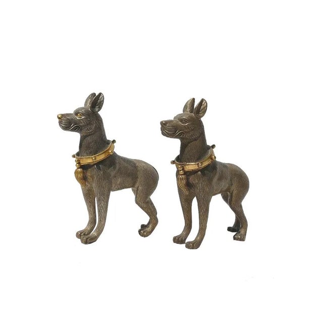 This is a pair of nice precise details dog figures with fine hair outline and golden color neck ring. Dimensions: w6" x...
