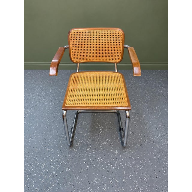 Italian made cantilever armchair dating the September 1986, based on B64/Cesca design by Marcel Breuer. The chair features...