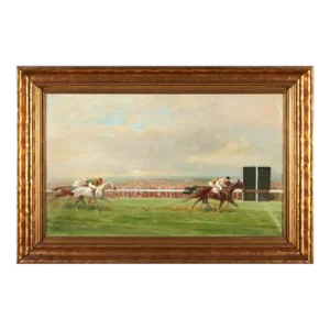 Eugene Pechaubes (French, 1890-1967) Race Scene Oil on Board Framed