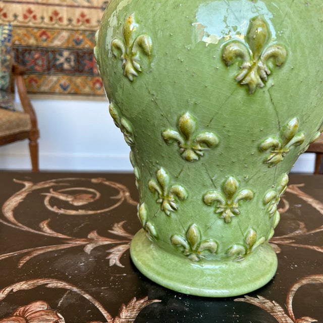 1990s Italian Hand Painted Green Ceramic Vase For Sale - Image 10 of 11