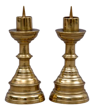 Miniature French Brass Candlesticks, Circa 1800 - a Pair