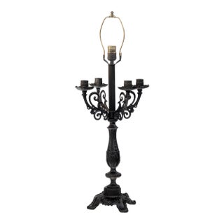 Mid 20th Century Black Lacquered Metal Candelabras Table Lamp With Four Branches For Sale