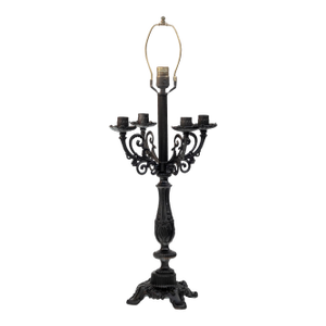 Mid 20th Century Black Lacquered Metal Candelabras Table Lamp With Four Branches