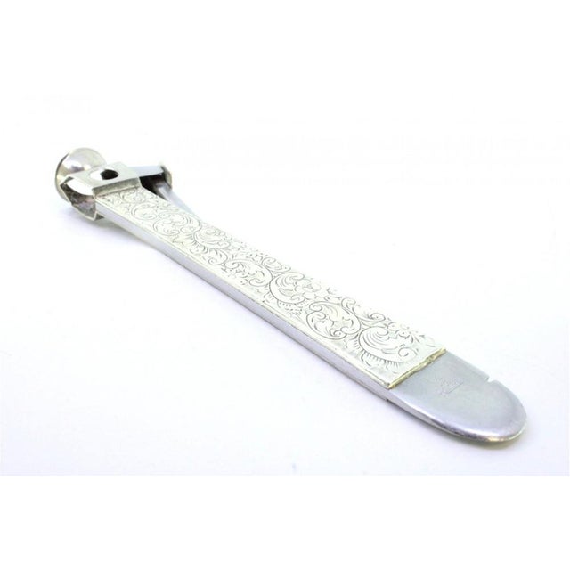 Silver Plated Cigar Cutter with Engraved Wreaths and Steel Interior For Sale - Image 6 of 8