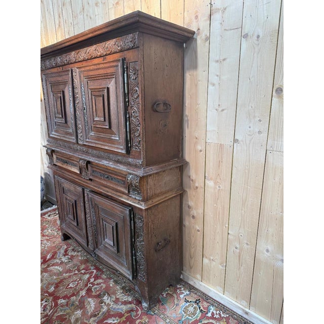 Wood Renaissance Two-Part Cabinet in Carved Oak For Sale - Image 7 of 8