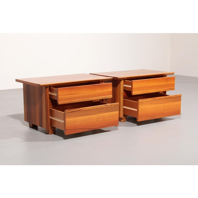 Italian Walnut Bedside Tables, 1970s, Set of 2 For Sale - Image 4 of 12