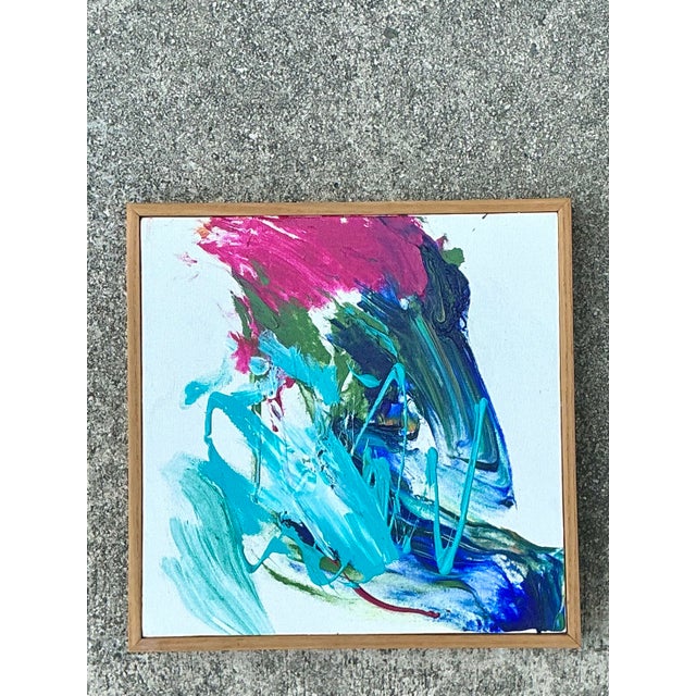 Vintage Original Abstract Oil Painting on Canvas For Sale - Image 9 of 12