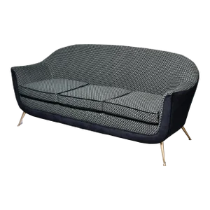 Mid Century Italian Curvy Sofa in Style of Gio Ponti With New Epingle Upholstery