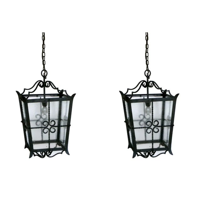 Mid-Century Large Italian Wrought Iron Ceiling Lamps, Set of 2 For Sale - Image 9 of 9