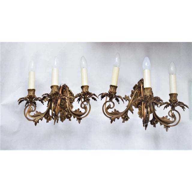 French Gilt Bronze Rococo Style Sconces, 1920s, Set of 2 For Sale - Image 9 of 9