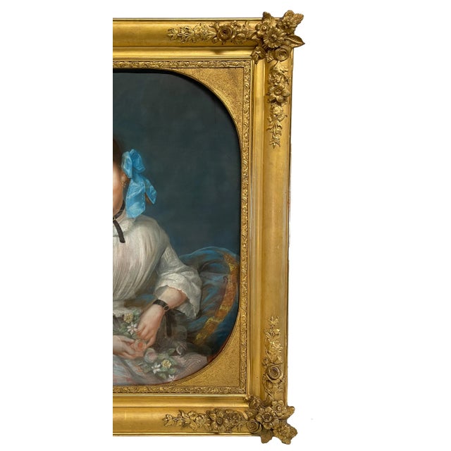 Realism Antique 19th Century Swiss School Pastel Portrait Painting Beautiful Young Girl, Attributed to Albert Anker, Circa 1870 For Sale - Image 3 of 12