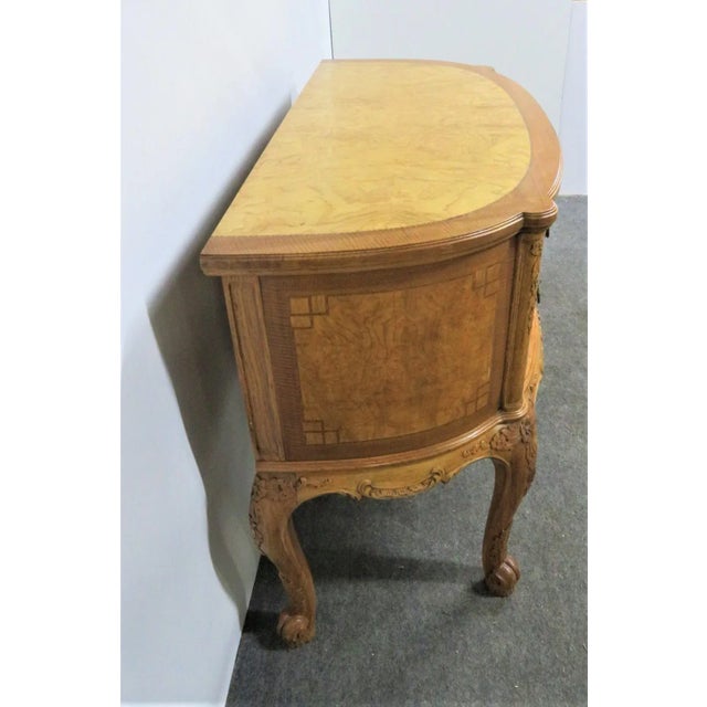 Louis XV Walnut Inlaid Burl Carved Commode For Sale - Image 4 of 9