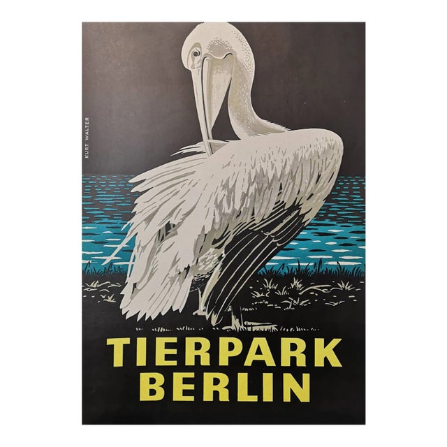 Vintage Tierpark Berlin Zoo Poster Depicting Pelican, 1970s For Sale