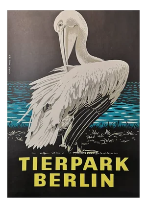 Vintage Tierpark Berlin Zoo Poster Depicting Pelican, 1970s