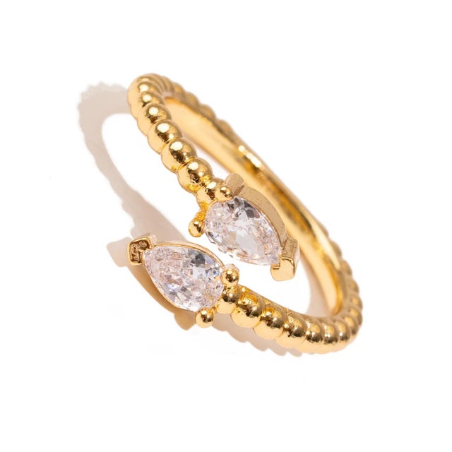 Diamond Teardrop Glow Gold Adjustable Ring, Size 8 For Sale - Image 4 of 6