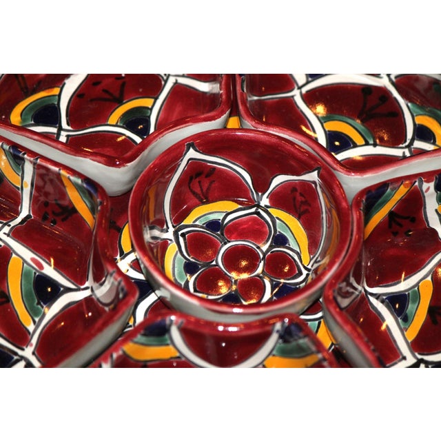 2000 - 2009 Mexican Hand Painted, Mexican Talavera 7-Piece Appetizer Serving Dish For Sale - Image 5 of 7