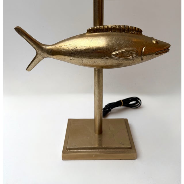 Gold Pair of Fish Lamps Gilt Metal. France, 1990s For Sale - Image 8 of 11
