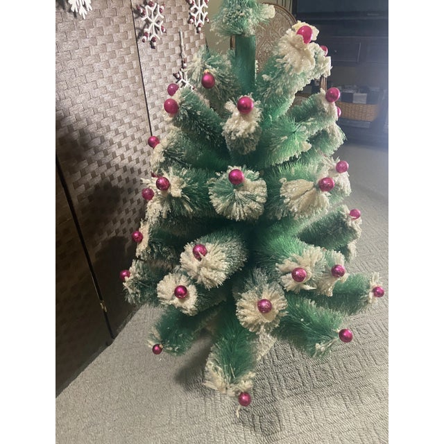 Mid 20th Century Vintage Bottle Brush Large Christmas Tree Mercury Glass Ornaments 46.5 Inch For Sale - Image 5 of 13