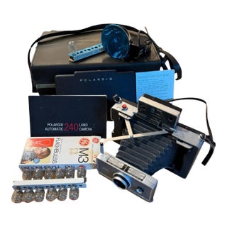 Vintage Polaroid 240 Land Camera Kit With Film, Flash & Case - Complete Set For Sale