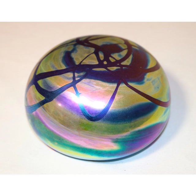 Large Vintage Hand Blown Aurene Iridescent Studio Art Glass G. Levy Paperweight For Sale - Image 10 of 12