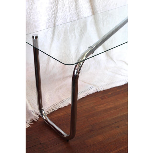 1960s Modern Chrome Hairpin Tube Table With Glass Top For Sale - Image 4 of 12