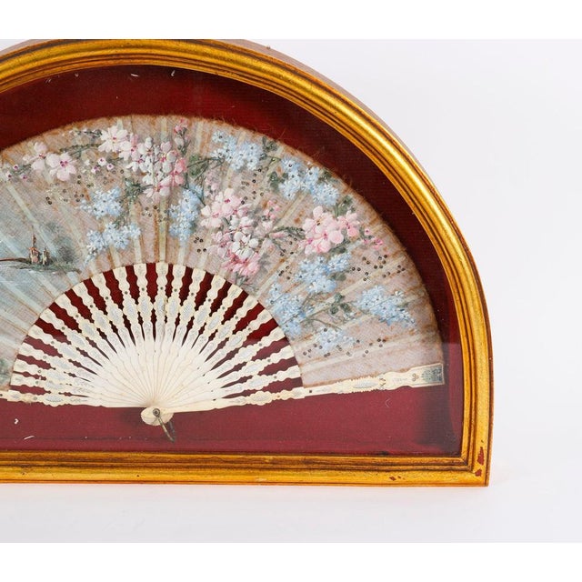 Antique French Framed Hand-Painted Silk Fan Gilded Box Frame, 1700s For Sale - Image 5 of 10