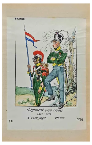 Herbert Knotel, Regiment Prov. Croate (French Army), Original Ink & Watercolor Drawing, 1940s