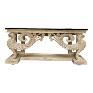Mid 20th Century Winged Griffin Giltwood Marble Veneer Console Table For Sale