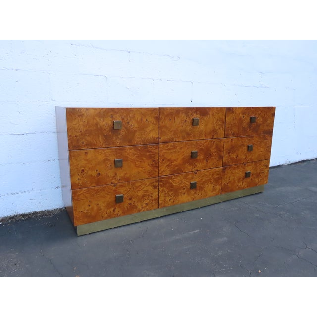 Milo Baughman by Founder Mid Century Hollywood Regency Burlwood Dresser 6625 For Sale - Image 17 of 18