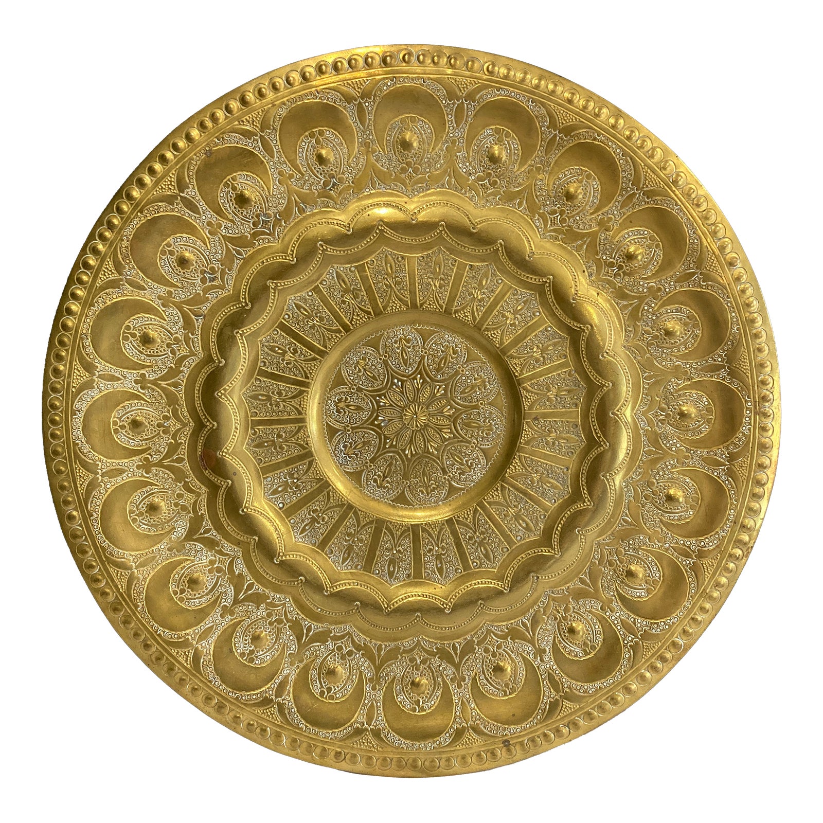 Vintage Moroccan Brass Ornate Decorative Wall Plate | Chairish