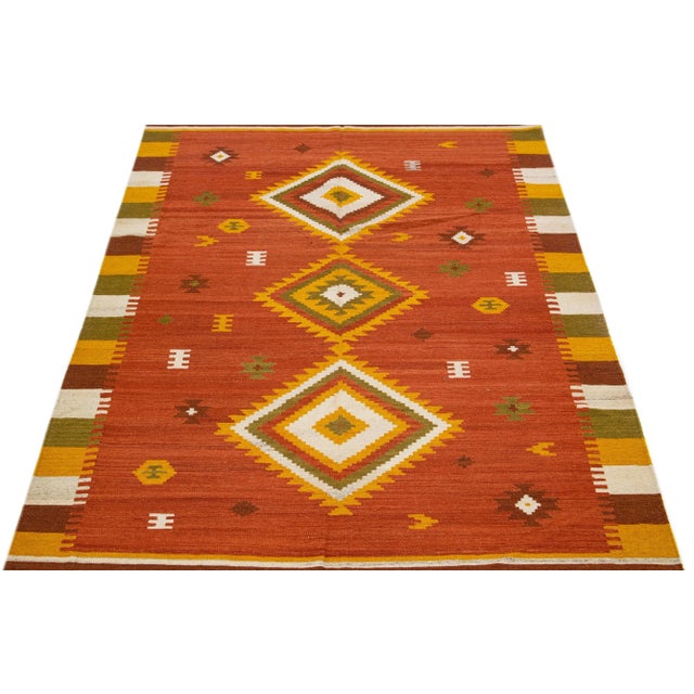 Modern 2020s Modern Kilim Handmade Multicolor Geometric Wool Rug For Sale - Image 3 of 7