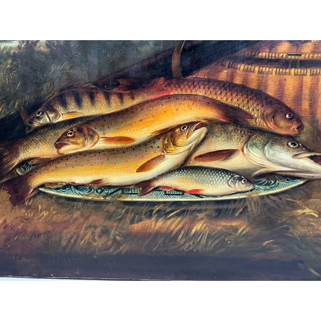 Hl Rolfe, Still Life with Fish, 1800s, Oil on Canvas For Sale - Image 3 of 7