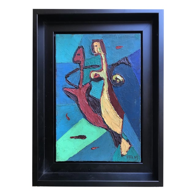 René Marie, Seahorses, 1957, Oil on Cardboard For Sale