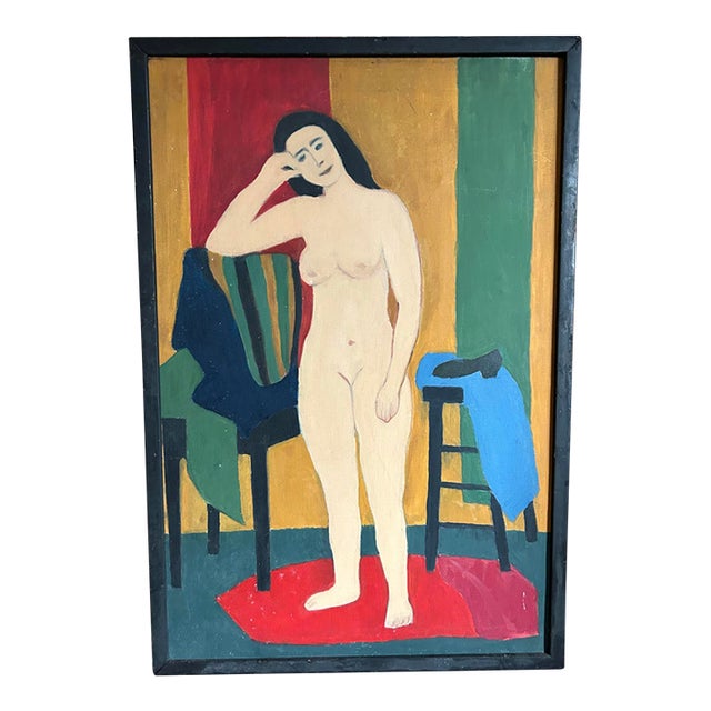 Vintage Abstract Modernist Oil Painting of a Nude Woman For Sale