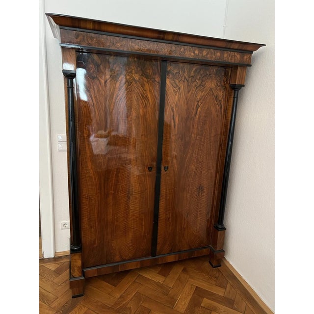 Biedermeier Armoire, Walnut Veneer and Full Columns, Austria, circa 1820 For Sale - Image 5 of 17
