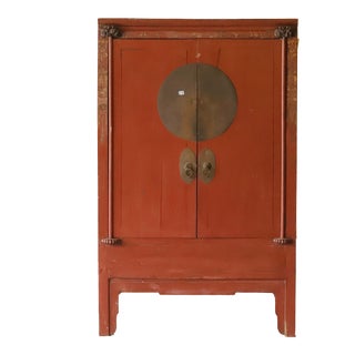 Late 19th Century Red Lacquer Chinese Style Wardrobe For Sale