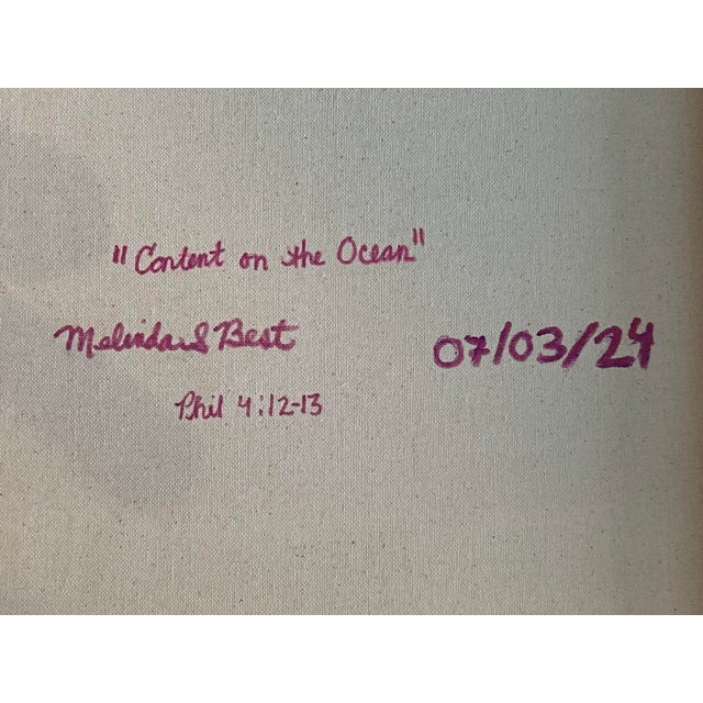 Contemporary Modern Abstract Highly Textured Acrylic Painting on Stretched Canvas, “Content on the Ocean,” Signed, Dated For Sale - Image 3 of 3