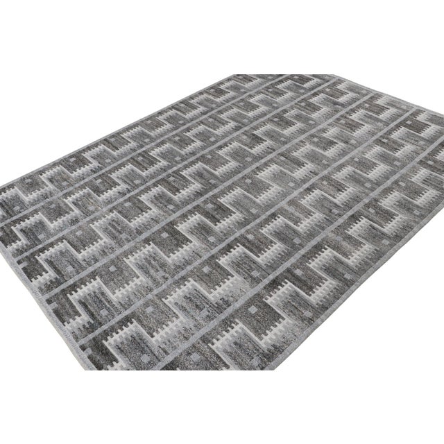 Rug & Kilim 2010s Rug & Kilim’s Scandinavian Style Outdoor Rug With Gray Geometric Patterns For Sale - Image 4 of 7