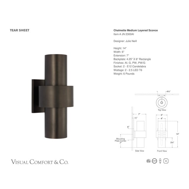 2020s Julie Neill for Visual Comfort Signature Chalmette Medium Layered Sconce in Aged Iron For Sale - Image 5 of 7
