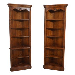Pair Ethan Allen Maple Corner Shelf Cabinets For Sale