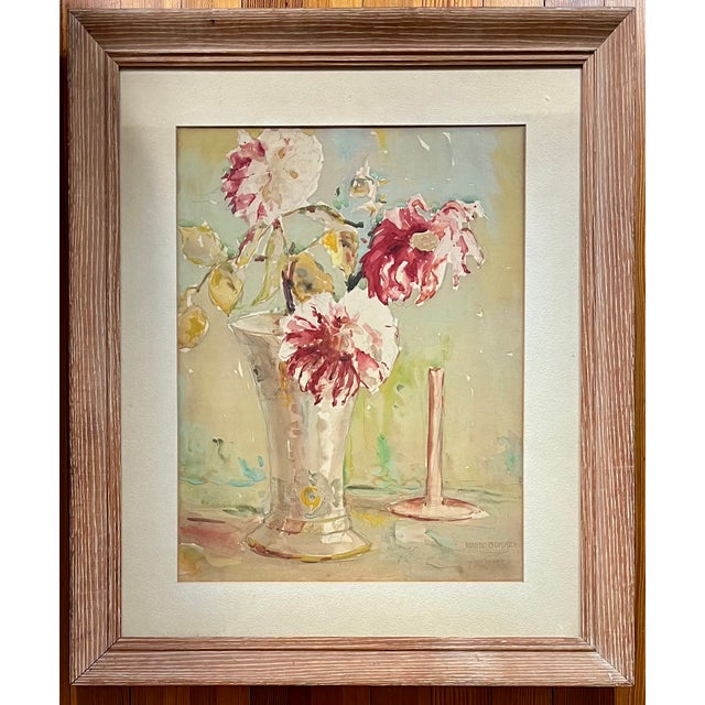 Paint 1930s Marie Anna Bommer (American 1905 - 1996) Art Deco Watercolor Floral Still Life Painting of Peonies in a Vase For Sale - Image 7 of 12