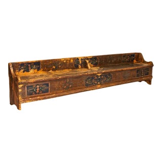 Long 10' Antique Original Folk Art Painted Storage Bench From Hungary For Sale