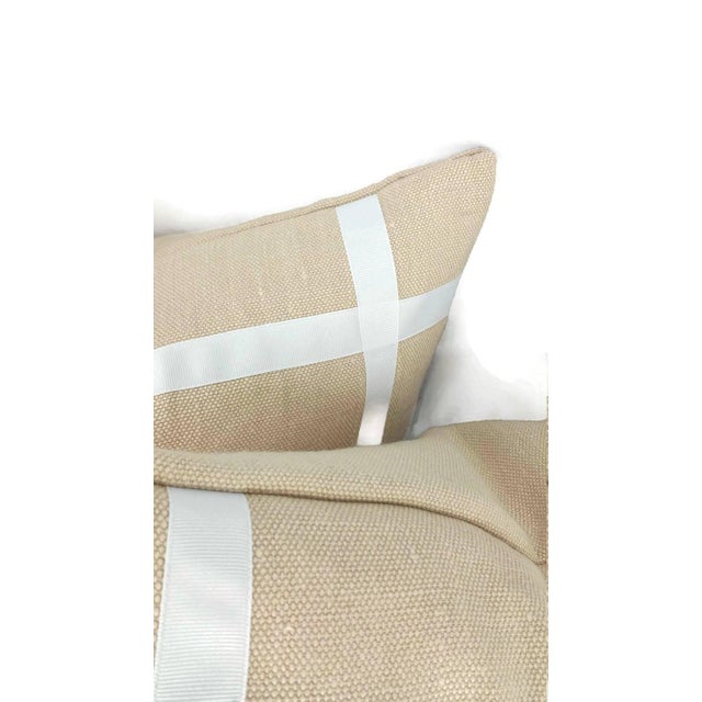 Traditional Light Dusty Peach Heavy Linen With Ribbon Embellishment Pillow Cover - 20” X 20” For Sale - Image 3 of 5