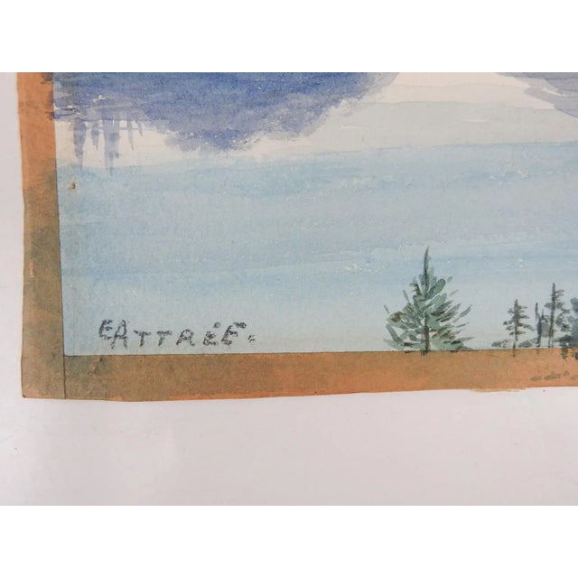 Small vintage early 20th century watercolor on paper mountain lake landscape painting. Signed E. Attree lower left corner....