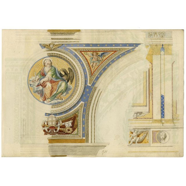 Josef Kott, Frescoes at Palazzo Ducale, Mantua, 1800s, Watercolor on Paper For Sale - Image 4 of 9