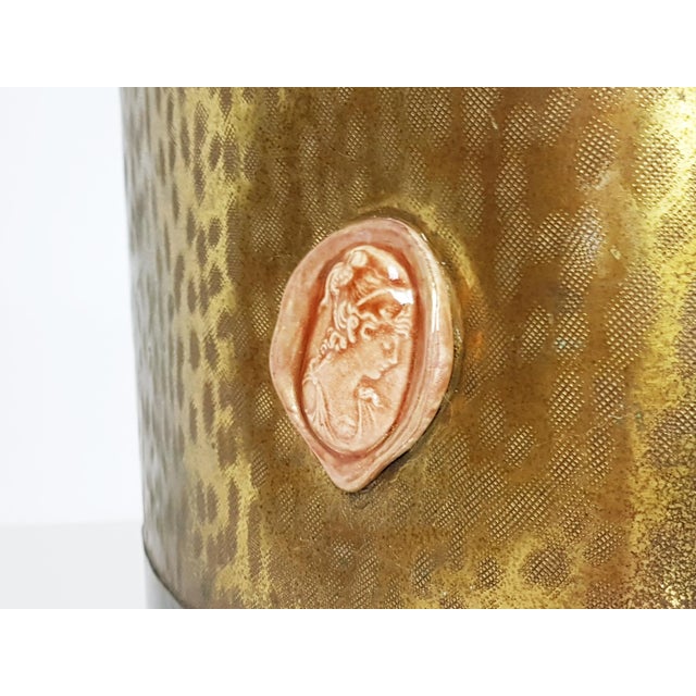 Black Mid-Century Italian Black Metal Engraved Brass and Ceramic Umbrella Stand, 1950s For Sale - Image 8 of 11