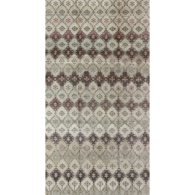 Modern Vintage Distressed Rug With Diamond Modern Design in Earth Tones & Neutrals 6'8 X 12 For Sale - Image 3 of 8