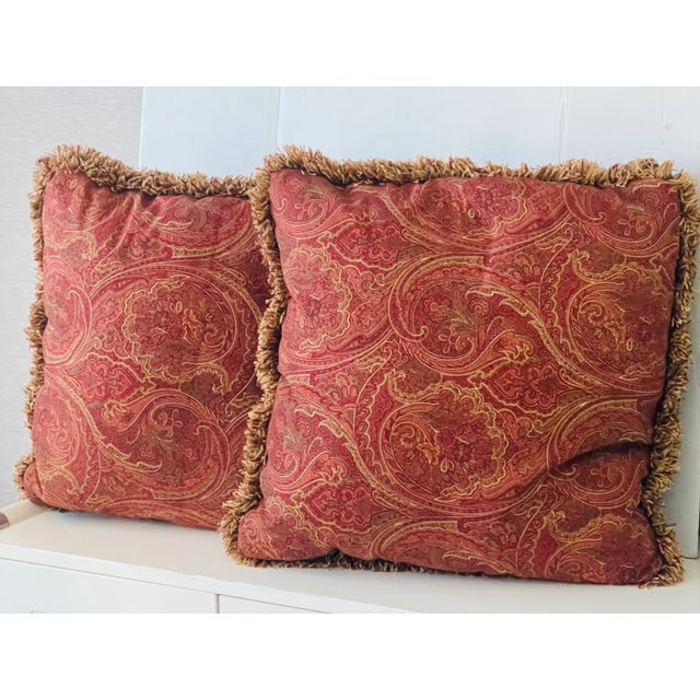 Textile Ralph Lauren Pair Paisley Pillows With Fringe Duck Feather Down Insert For Sale - Image 7 of 9